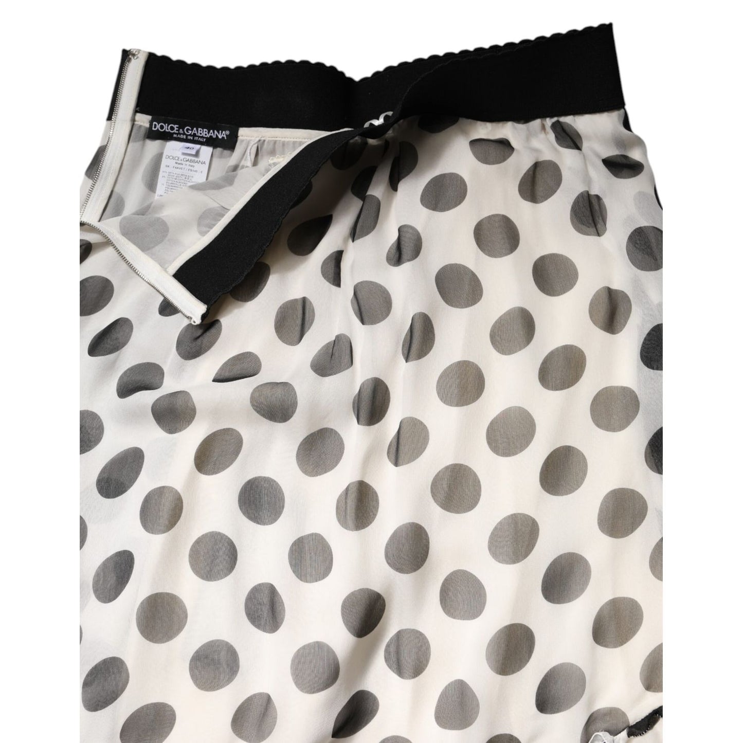 Dolce & Gabbana White Black Polka Dots Knee Length Skirt