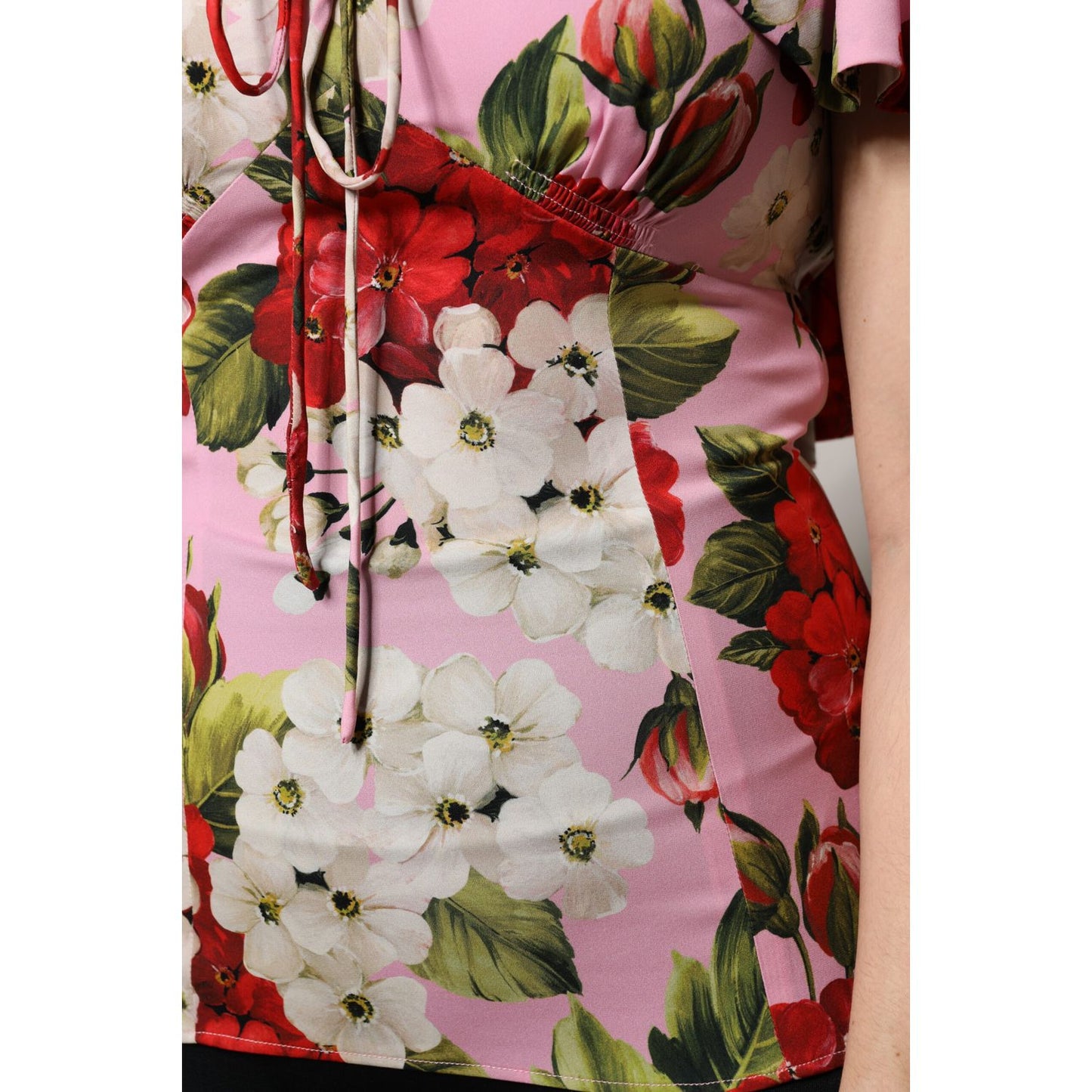 Dolce & Gabbana Pink Floral Silk Short Sleeves Blouse Top