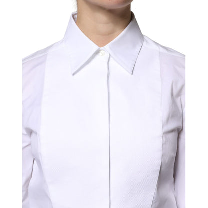 Dolce & Gabbana White Cotton Dress Collared Dress Shirt Top