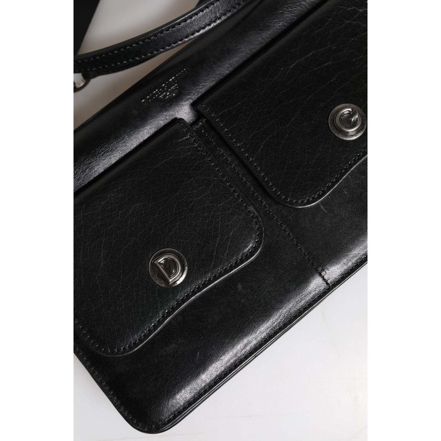 Dolce & Gabbana Black Leather Logo Purse Shoulder Crossbody Bag