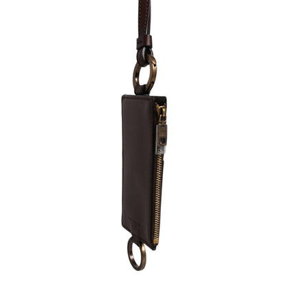 Dolce & Gabbana Brown Calf Leather Lanyard Logo Card Holder Wallet