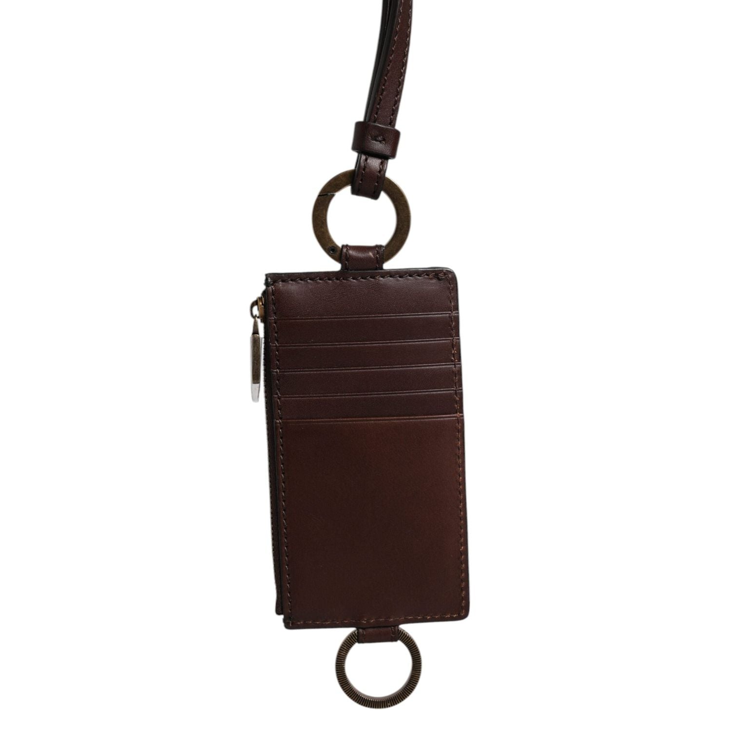 Dolce & Gabbana Brown Calf Leather Lanyard Logo Card Holder Wallet