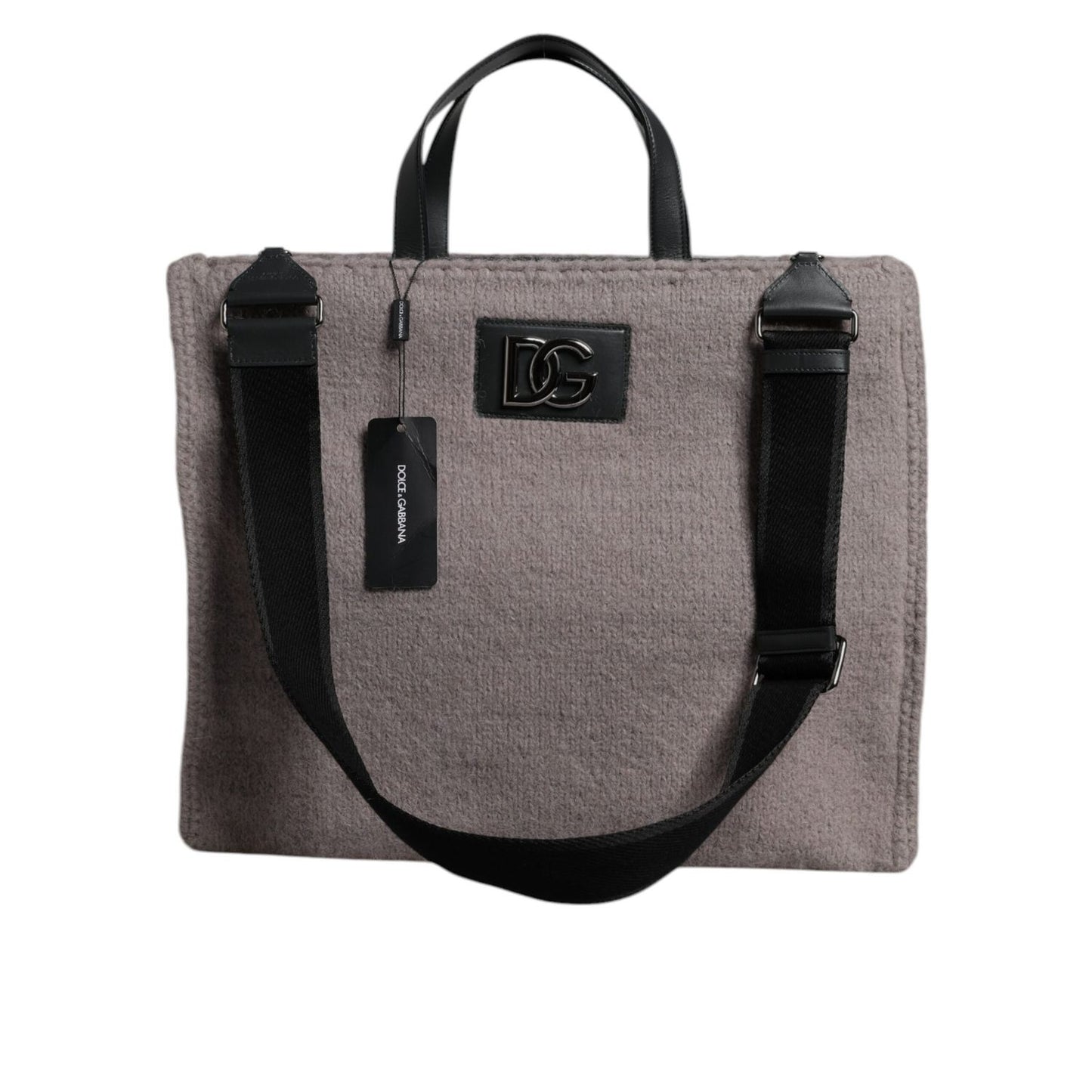 Dolce & Gabbana Grey Alpaca Wool Logo Plaque Tote Shoulder Bag