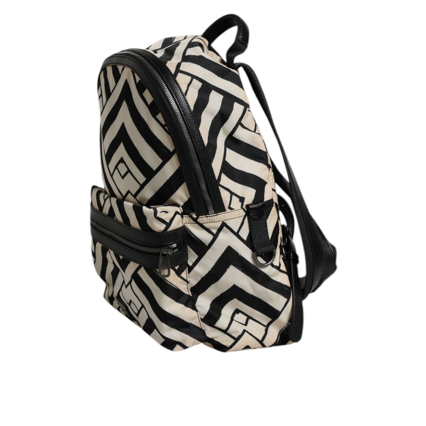 Dolce & Gabbana Black White Nylon Leather Travel Back Pack Bag
