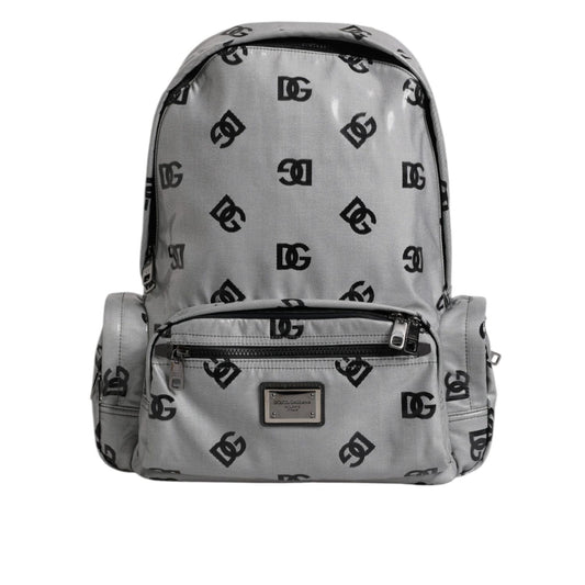 Dolce & Gabbana Polyester Gray Black DG Logo Plaque Backpack Bag