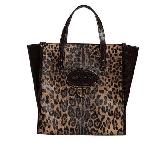 Dolce & Gabbana Brown Leopard Leather Shoulder Strap Tote Bag