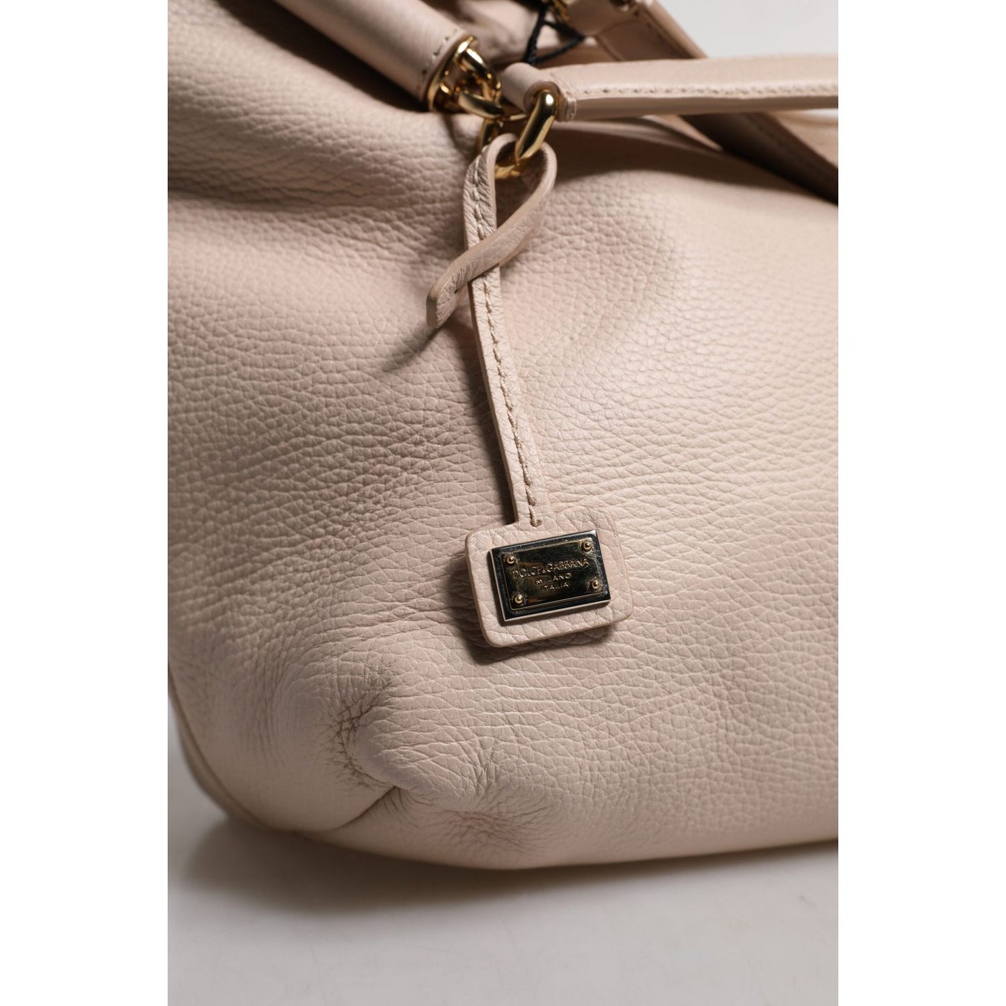 Dolce & Gabbana Light Pink Deer Leather Logo Plaque Tote Top Handle Bag