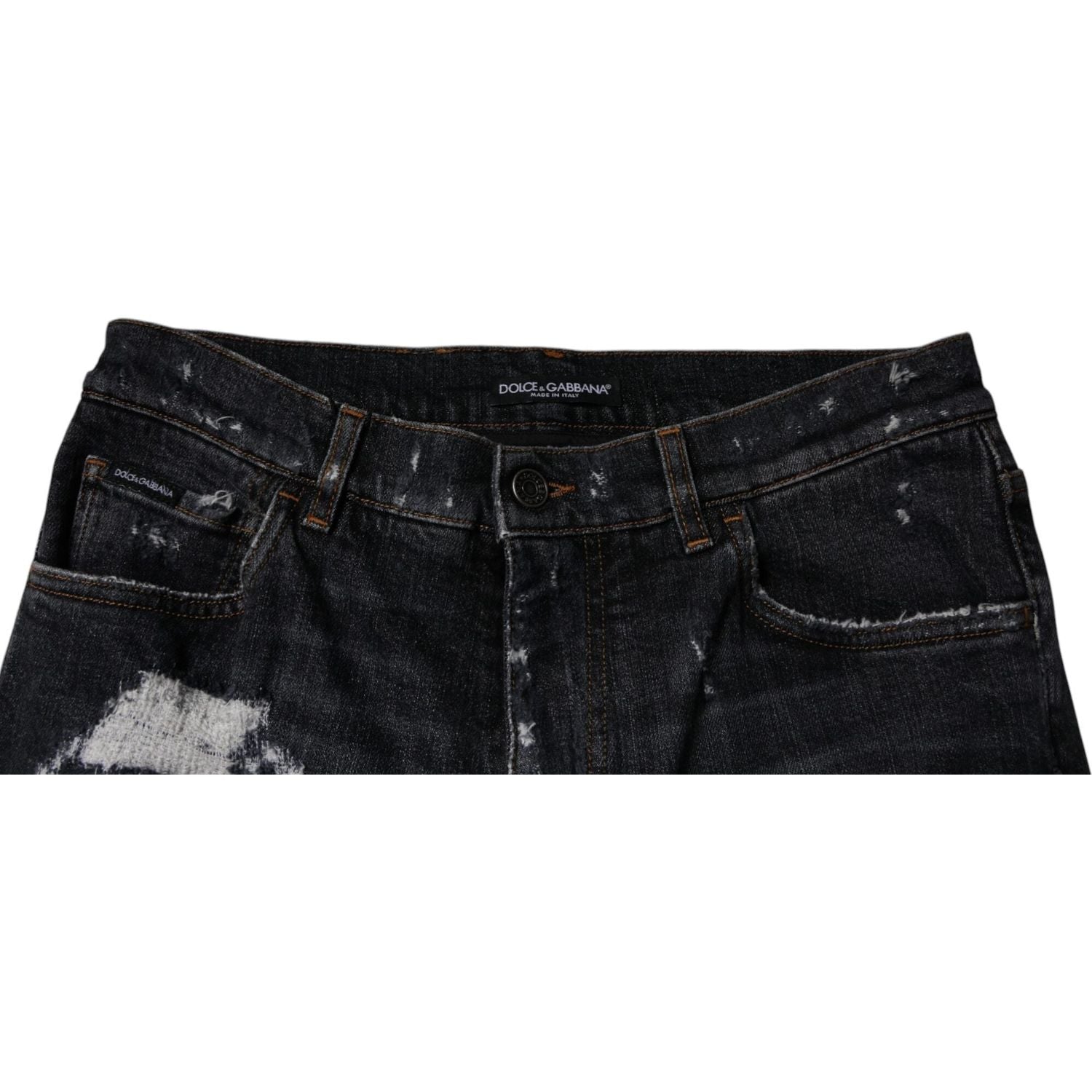 Dolce & Gabbana Black Tattered Cotton Skinny Men Denim Jeans
