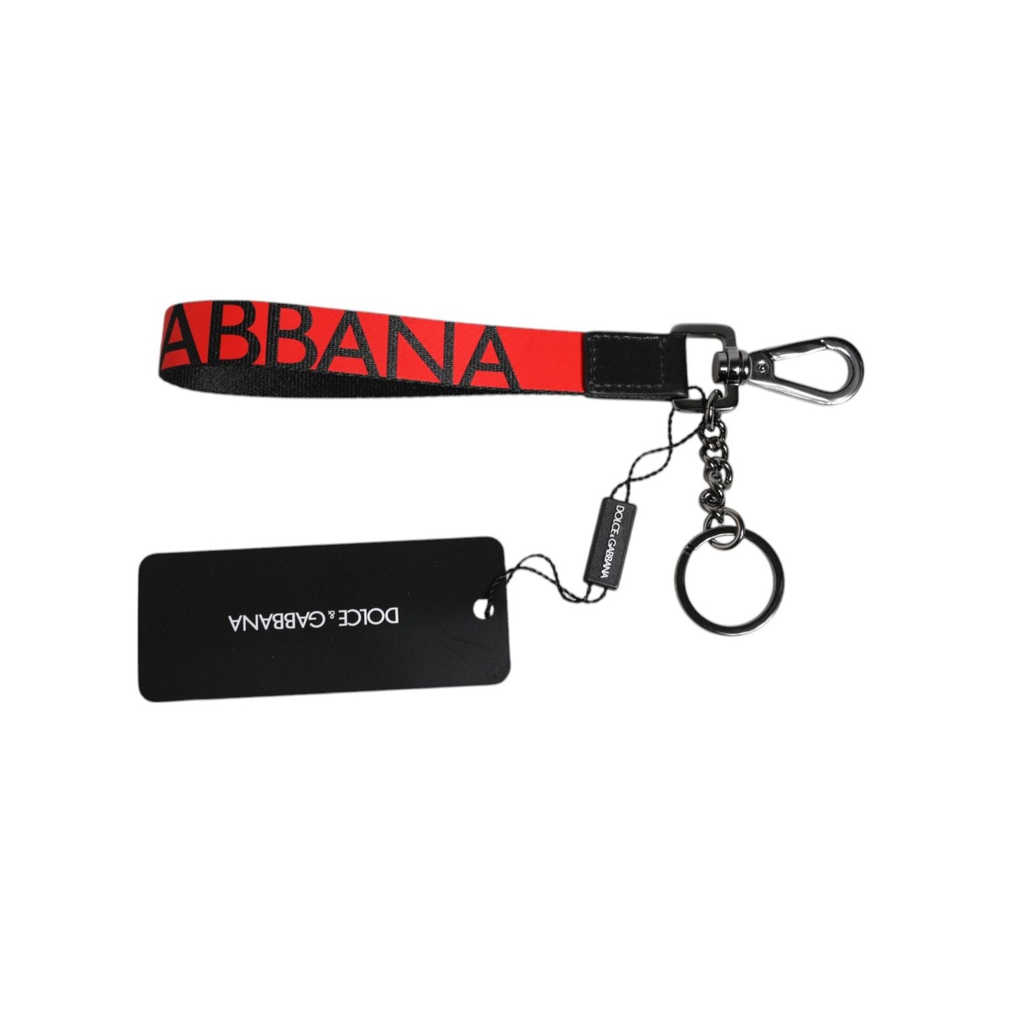 Dolce & Gabbana Red Logo Nylon Silver Brass Men Holder Keychain Keyring
