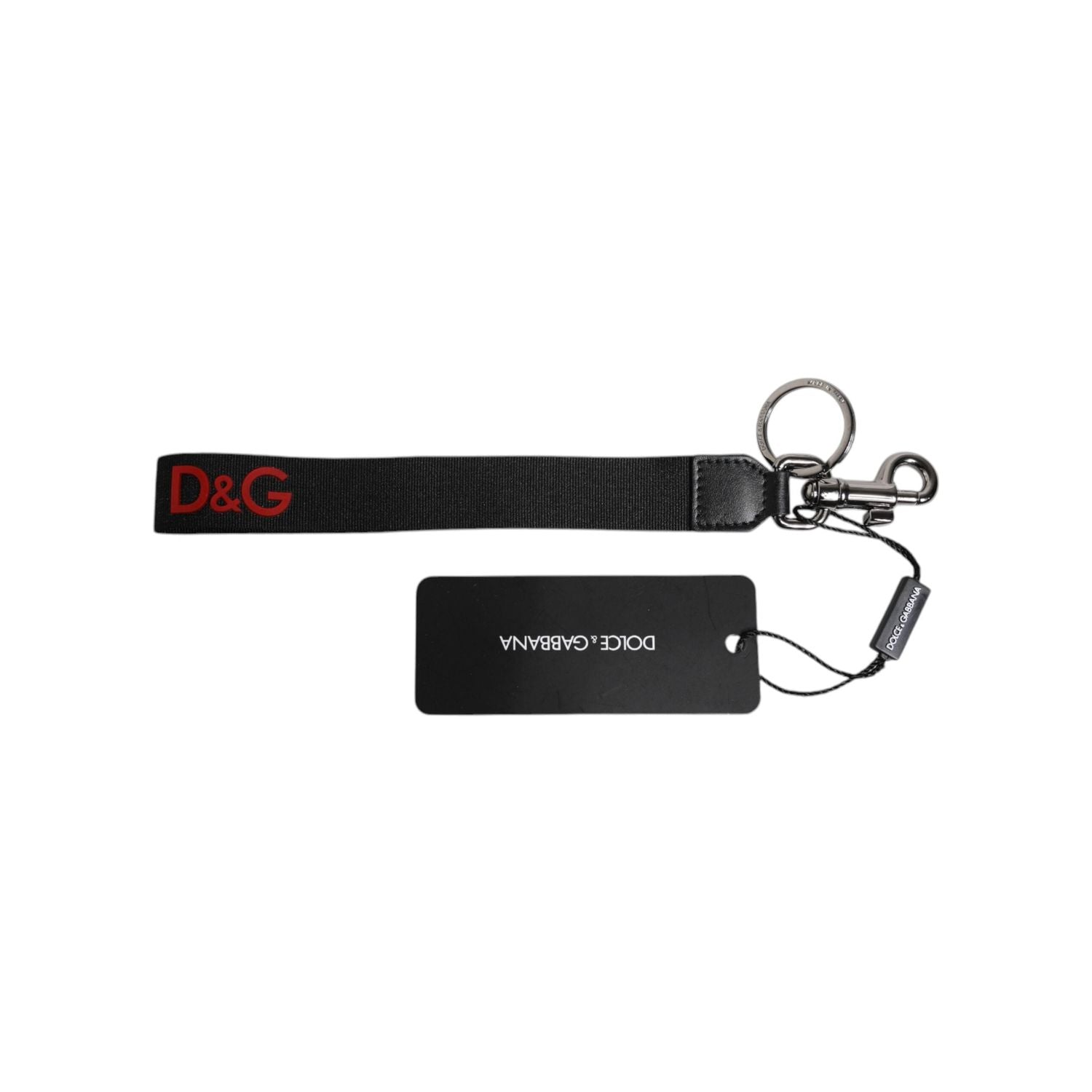 Dolce & Gabbana Black Logo Nylon Silver Brass Men Holder Keychain Keyring