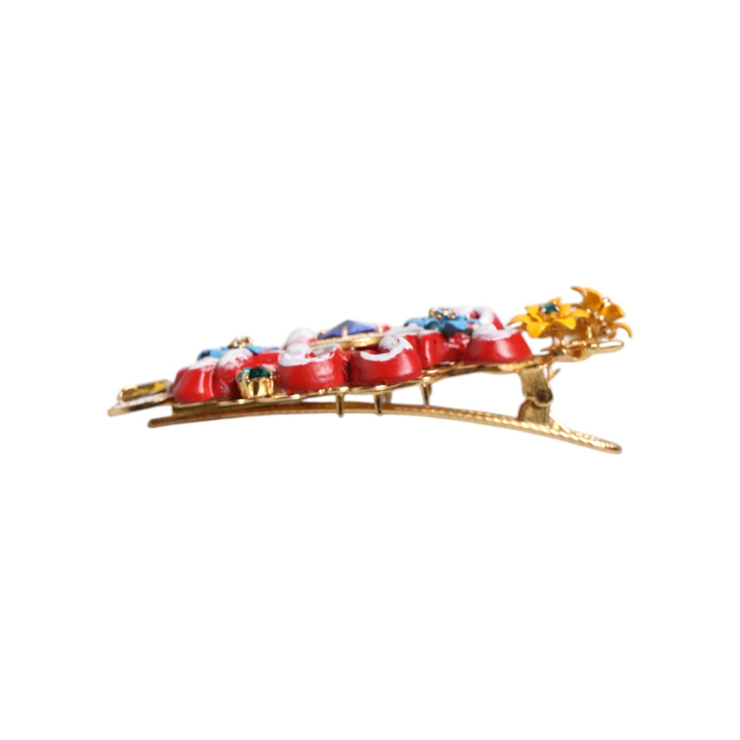 Dolce & Gabbana Multicolor Spring CARRETTO Gold Brass Crystal Hair Clip