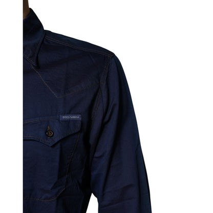 Dolce & Gabbana Dark Blue Cotton GOLD Dress Formal Shirt