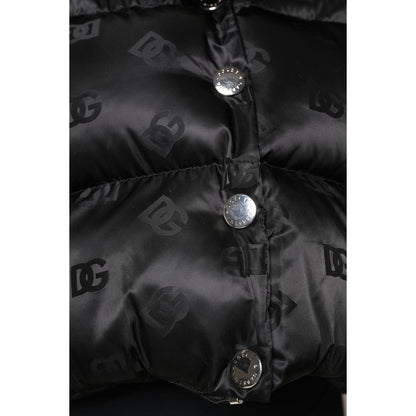 Dolce & Gabbana Black Padded Puffer Hooded Full Zip Cropped Jacket