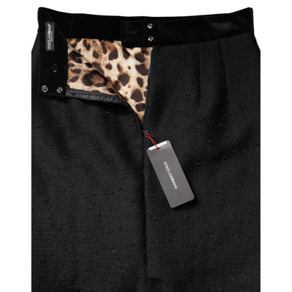 Dolce & Gabbana Black Wool Fringe High Waist Pencil Mini Skirt