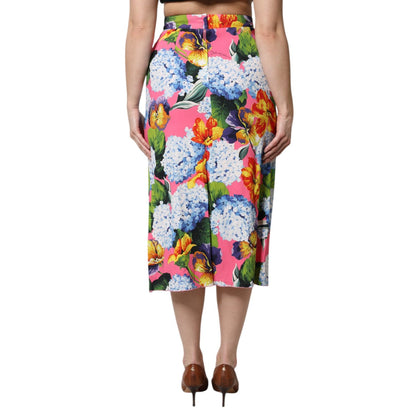 Dolce & Gabbana Multicolor Floral High Waist Midi Skirt