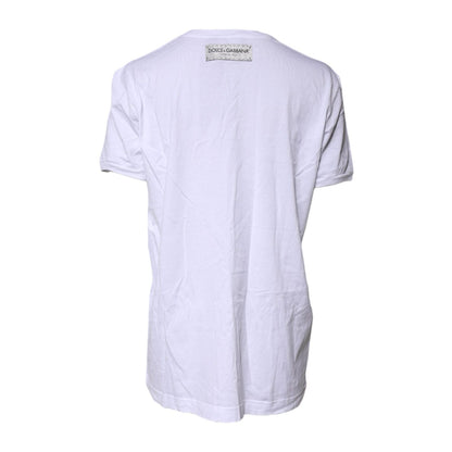 Dolce & Gabbana White Cotton Printed Round Neck Top T-shirt