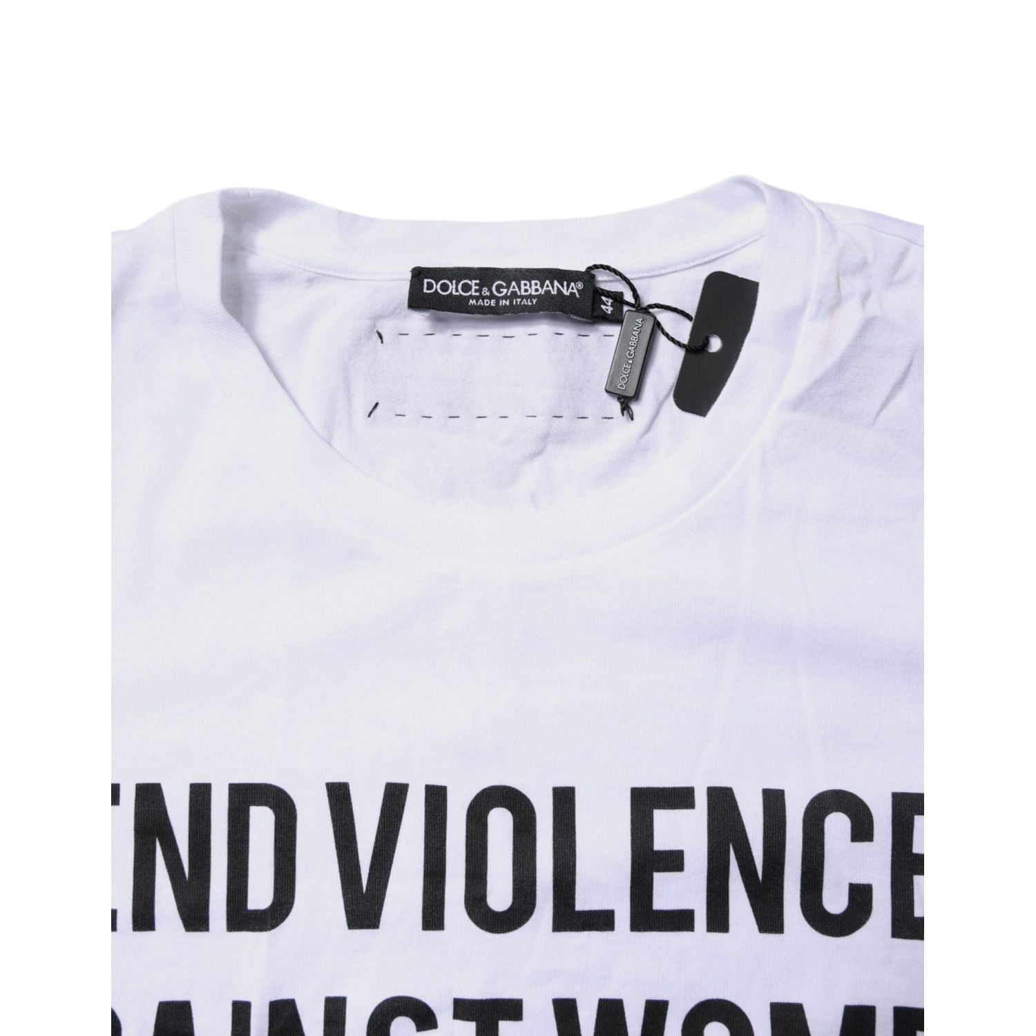 Dolce & Gabbana White Cotton Printed Round Neck Top T-shirt