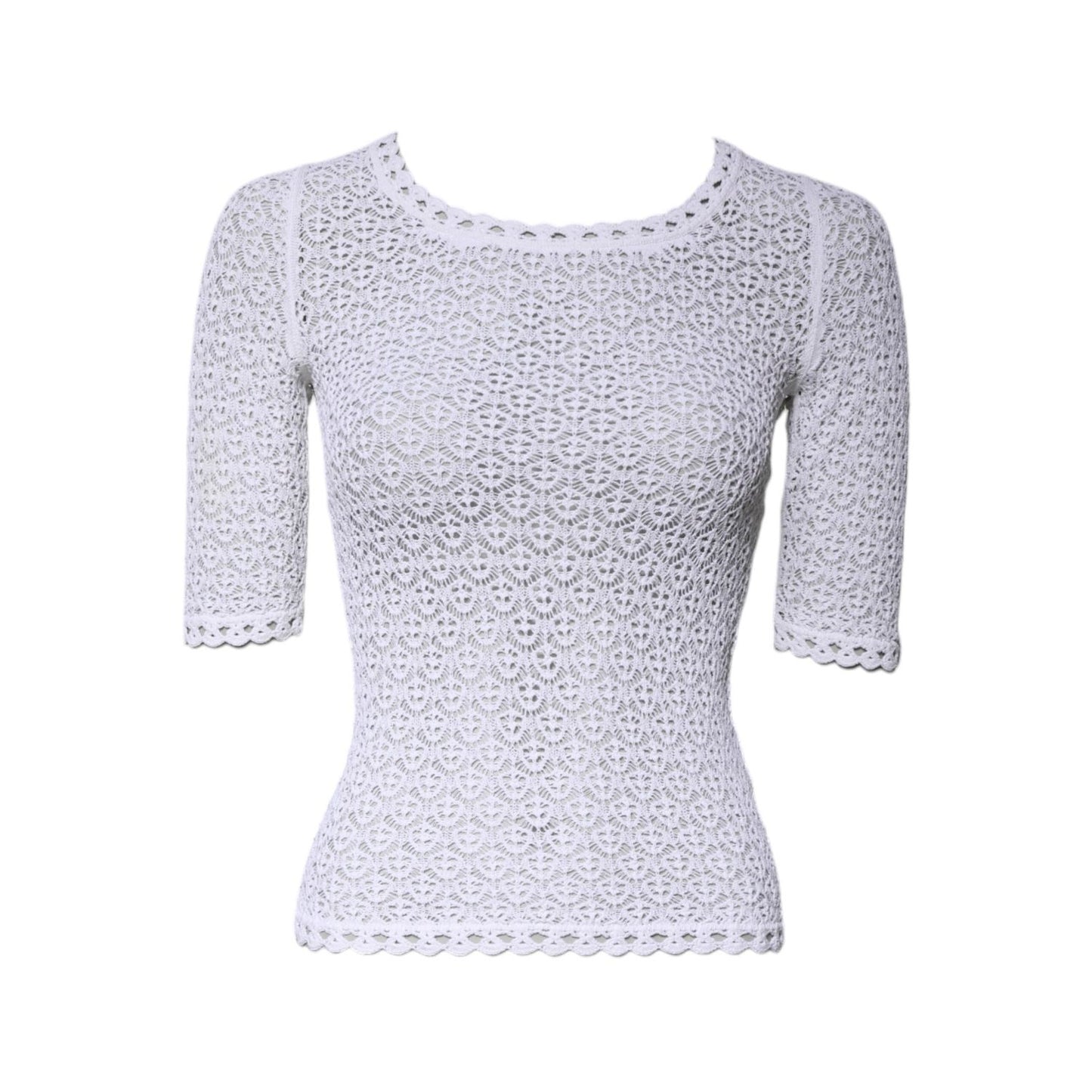 Dolce & Gabbana White Viscose Short Sleeve Crochet Top