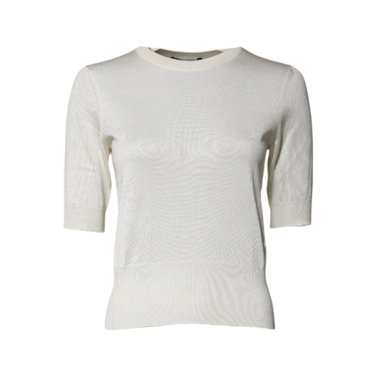 Dolce & Gabbana Cream Short Sleeve Silk Round Neck Blouse Top