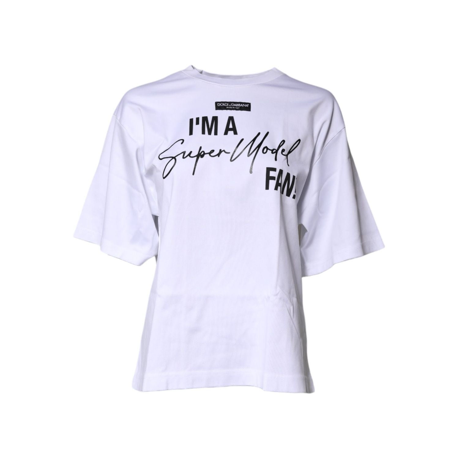 Dolce & Gabbana White Printed Cotton Round Neck Top T-shirt
