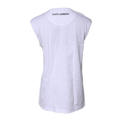 Dolce & Gabbana White Cotton Sleeveless Printed Tank T-shirt