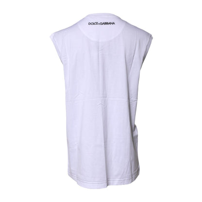 Dolce & Gabbana White Cotton Sleeveless Printed Tank T-shirt