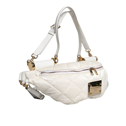 Dolce & Gabbana White Quilted Logo Plaque Belt Waist Fanny Pack Bag