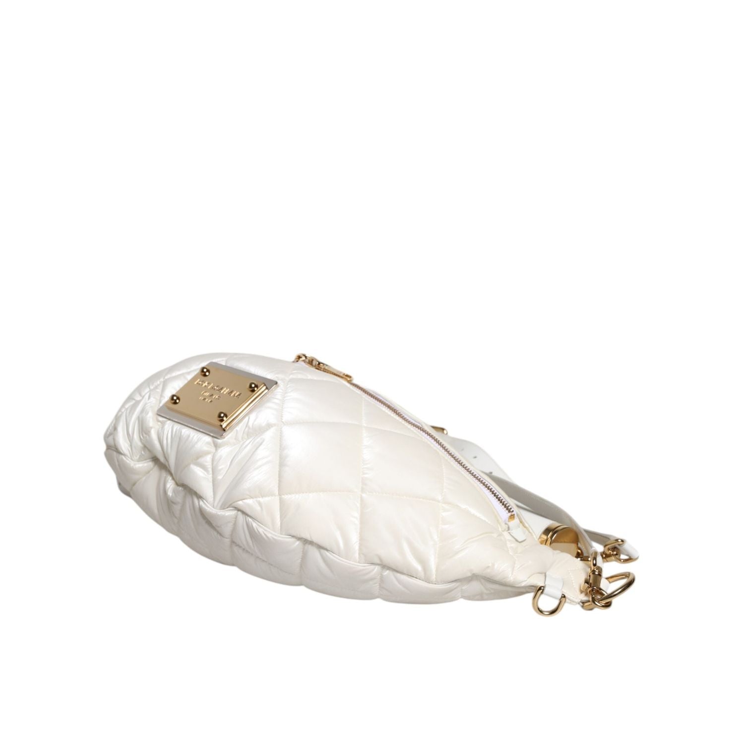 Dolce & Gabbana White Quilted Logo Plaque Belt Waist Fanny Pack Bag