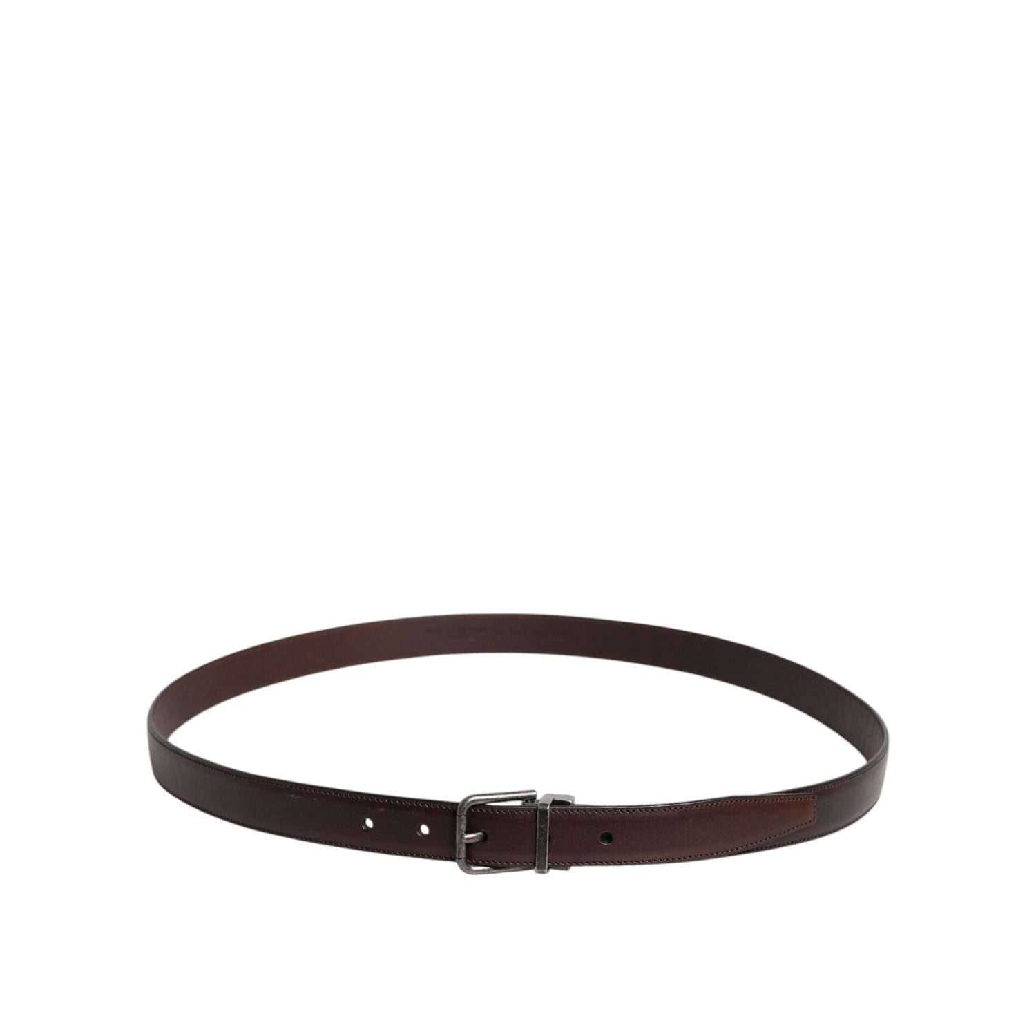 Dolce & Gabbana Brown Leather Silver Metal Buckle Belt