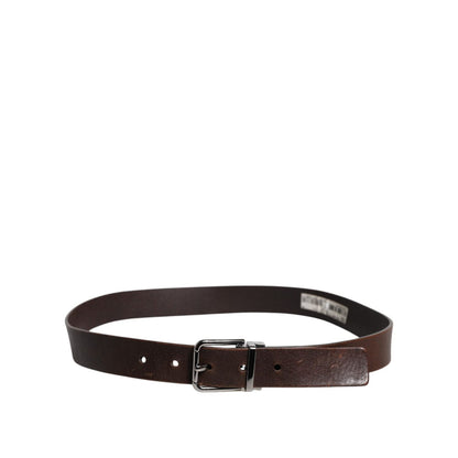 Dolce & Gabbana Brown Leather Classic Metal Logo Buckle Belt