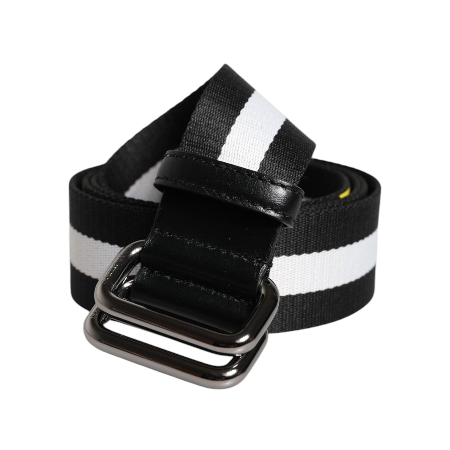 Dolce & Gabbana Black Yellow Logo Striped Metal Buckle Belt