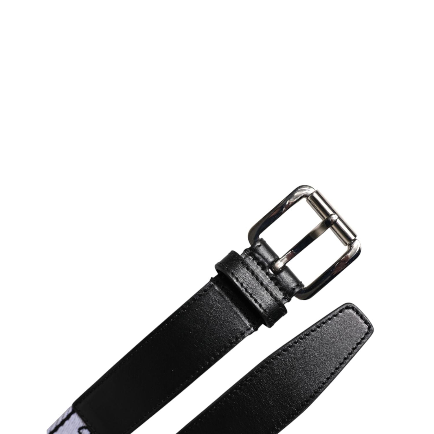 Dolce & Gabbana Black White Printed Metal Logo Buckle Belt