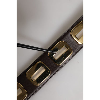 Dolce & Gabbana Dark Brown Leather Gold Rotating Buckle Belt