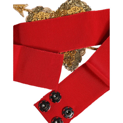 Dolce & Gabbana Red Stretch Wide Waist Heart Embellished Belt