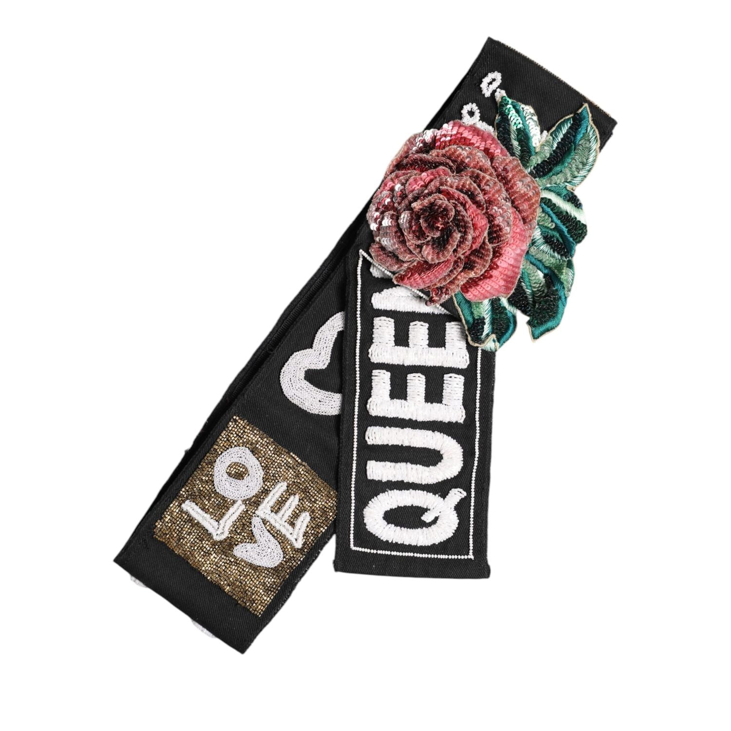 Dolce & Gabbana Black Stretch Multicolor Embellished Waist Belt