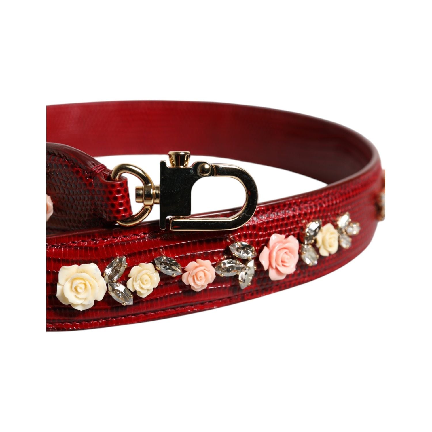 Dolce & Gabbana Red Leather Floral Embellish Bag Shoulder Strap