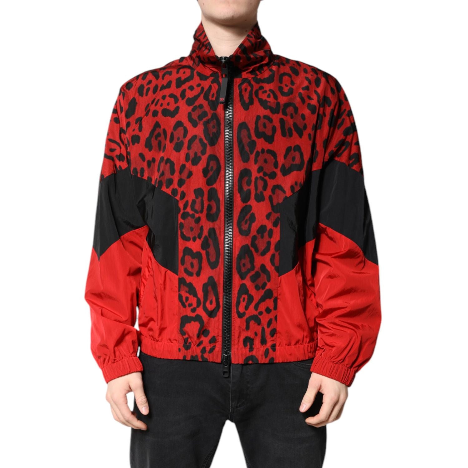Dolce & Gabbana Red Leopard Nylon Bomber Full Zip Jacket