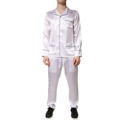 Dolce & Gabbana White Satin Silk Men Pajama Set Sleepwear