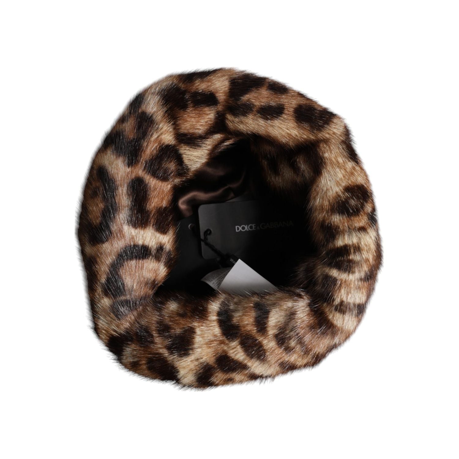 Dolce & Gabbana Brown Leopard Faux Fur Women Bucket Hat