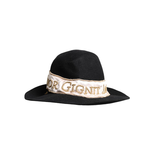 Dolce & Gabbana Black Logo Sequin Embroidery Wide Brim Hat