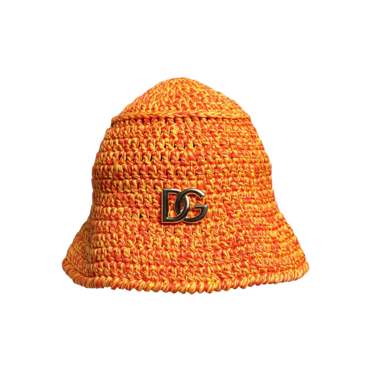 Dolce & Gabbana Orange Cotton Crochet DG Logo Bucket  Hat