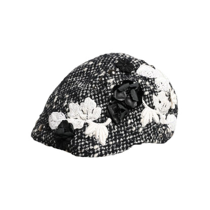 Dolce & Gabbana Black Wool White Floral Embellished Cloche Hat
