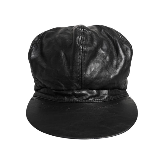 Dolce & Gabbana Black Calf Newsboy Capello Cabbie Hat