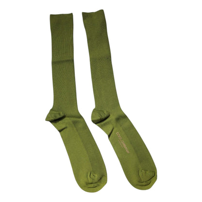 Dolce & Gabbana Green Cotton Logo Over The Calf Socks
