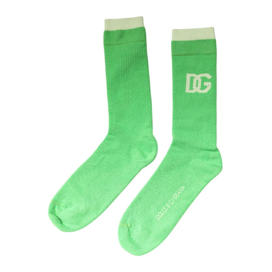 Dolce & Gabbana Green DG Logo Mid Calf Men Nylon Socks