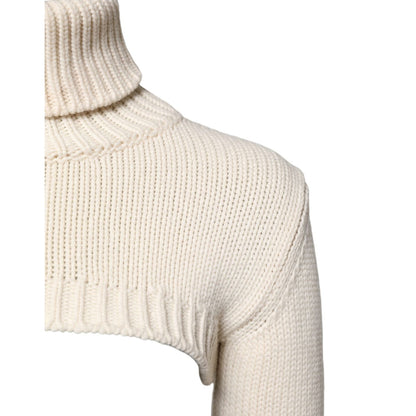 Dolce & Gabbana Ivory Cashmere Turtleneck Cropped Top Sweater