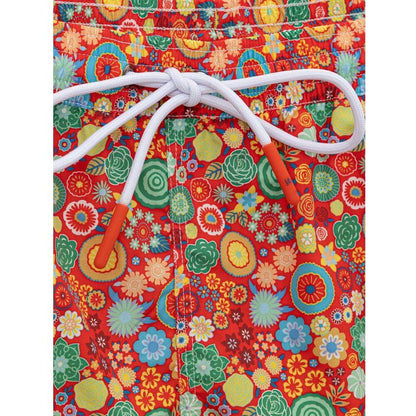 Isaia Red Polyester Swim Shorts Isaia