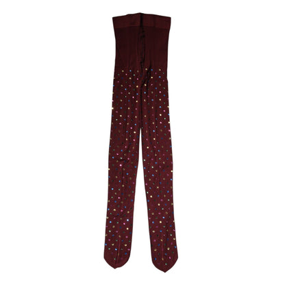 Dolce & Gabbana Maroon Nylon Crystal Embellished Pantyhose Tights