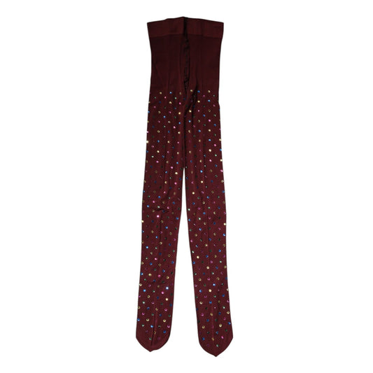 Dolce & Gabbana Maroon Nylon Crystal Embellished Pantyhose Tights
