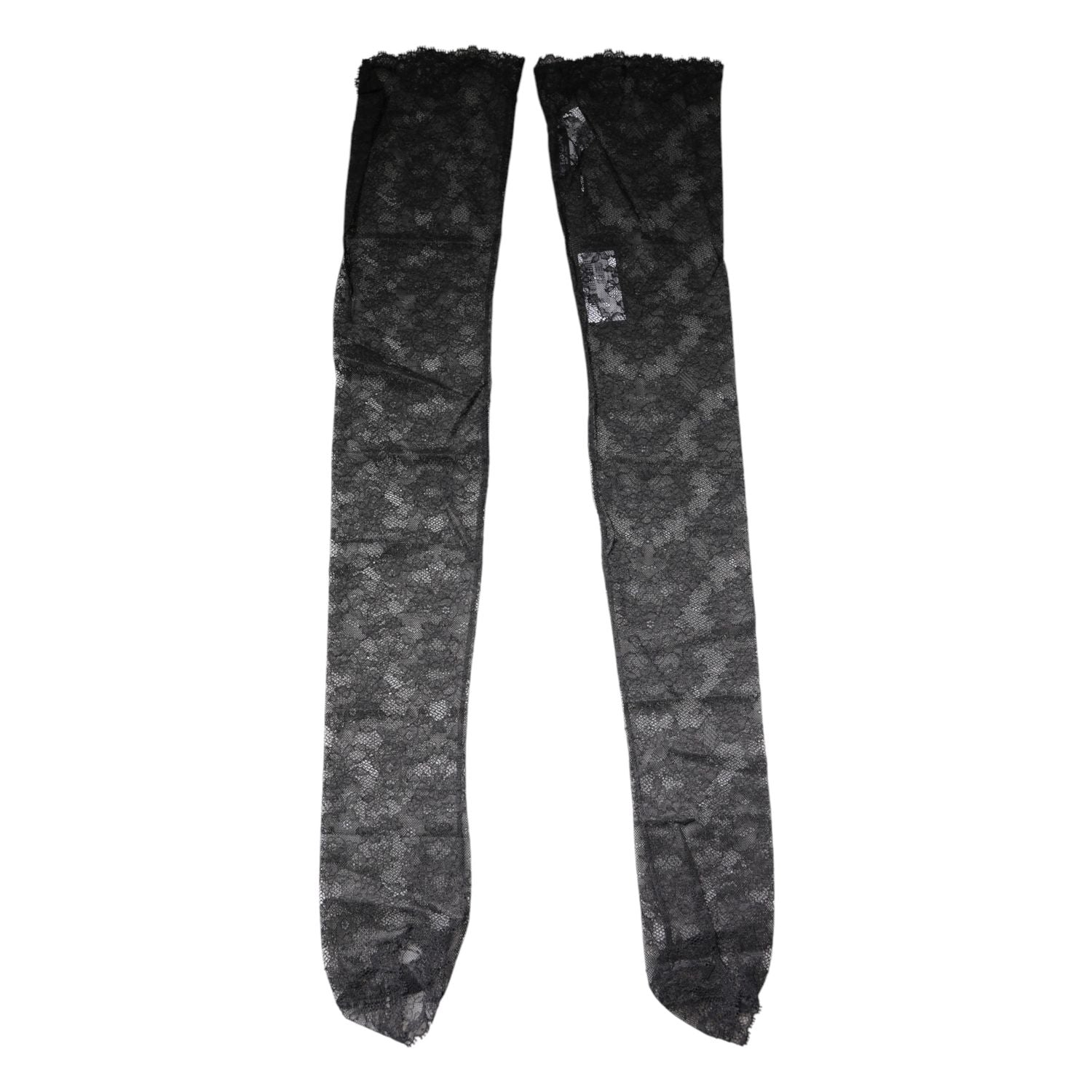 Dolce & Gabbana Black Floral Lace Cotton Stretch Stockings Socks